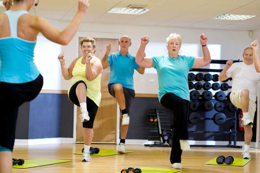 A group of Seniors doing Aerobic Exercises